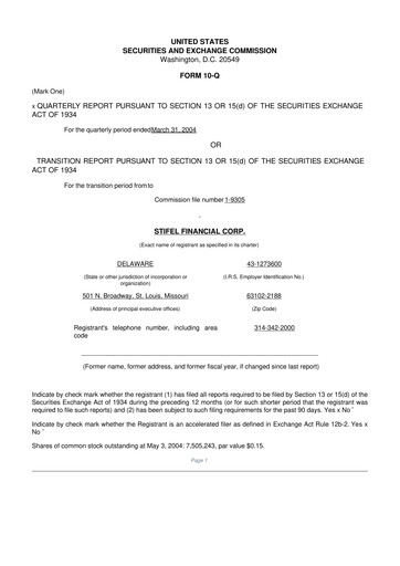 Thumbnail Stifel
 10-Q Quarterly Report FY 
