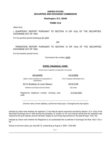 Thumbnail Stifel
 10-Q Quarterly Report FY 