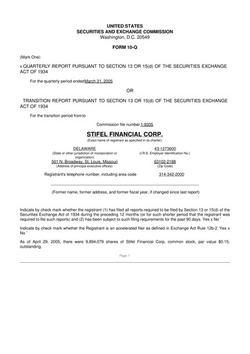 Thumbnail Stifel
 10-Q Quarterly Report FY 