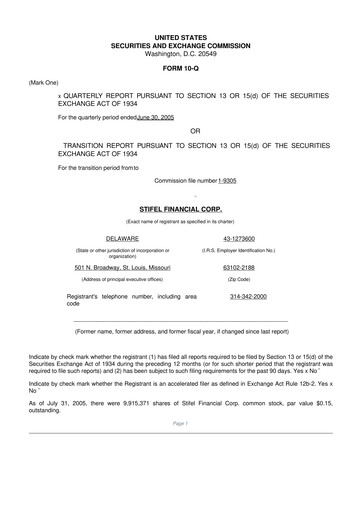 Thumbnail Stifel
 10-Q Quarterly Report FY 