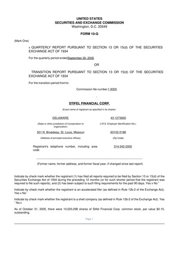 Thumbnail Stifel
 10-Q Quarterly Report FY 