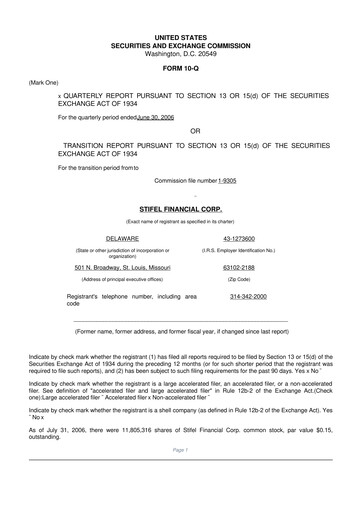 Thumbnail Stifel
 10-Q Quarterly Report FY 