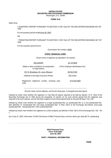 Thumbnail Stifel
 10-Q Quarterly Report FY 