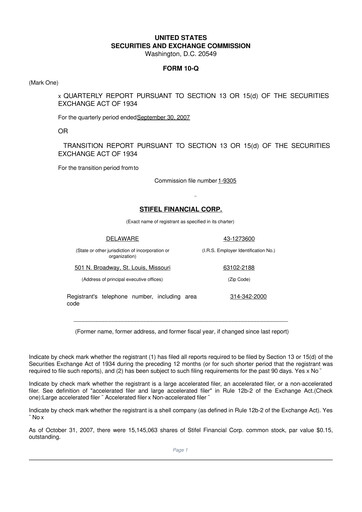 Thumbnail Stifel
 10-Q Quarterly Report FY 