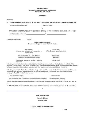 Thumbnail Stifel
 10-Q Quarterly Report FY 
