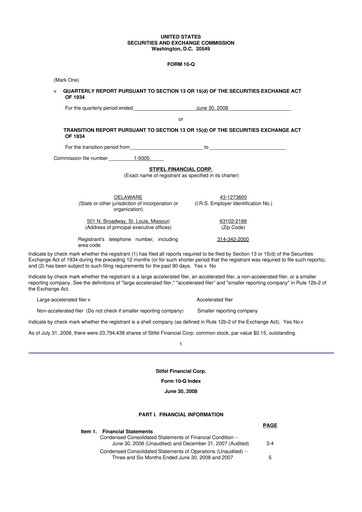 Thumbnail Stifel
 10-Q Quarterly Report FY 