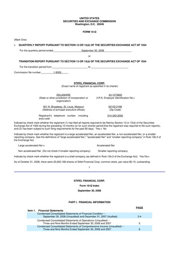 Thumbnail Stifel
 10-Q Quarterly Report FY 