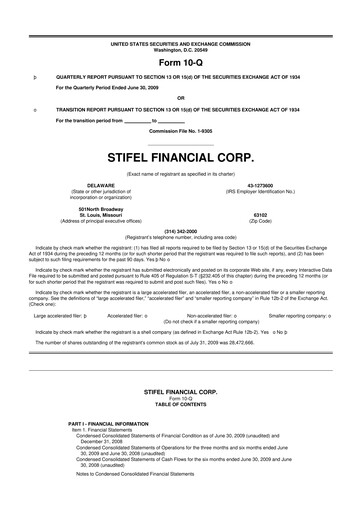 Vorschaubild Stifel
 10-Q Quartalsbericht  