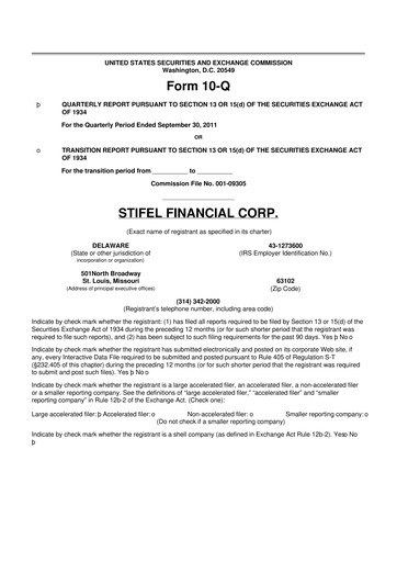 Vorschaubild Stifel
 10-Q Quartalsbericht 2011 