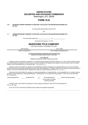 Thumbnail Investors Title Company
 10-Q Quarterly Report FY2013 