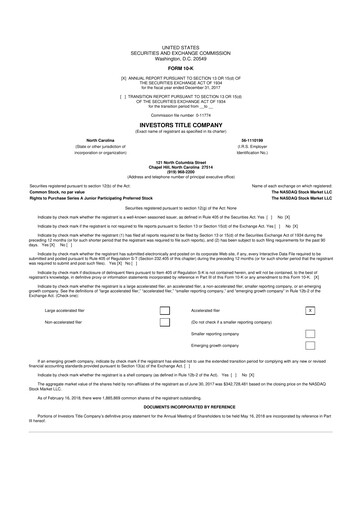 Thumbnail Investors Title Company
 10-K Annual Report 2017