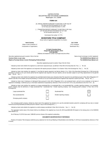 Thumbnail Investors Title Company
 10-K Annual Report 2018