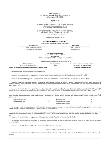 Thumbnail Investors Title Company
 10-K Annual Report 2020