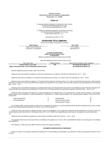 Thumbnail Investors Title Company
 10-K Annual Report 2021