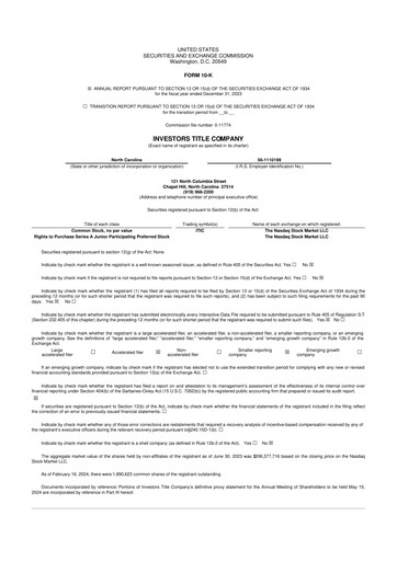 Thumbnail Investors Title Company
 10-K Annual Report 2023