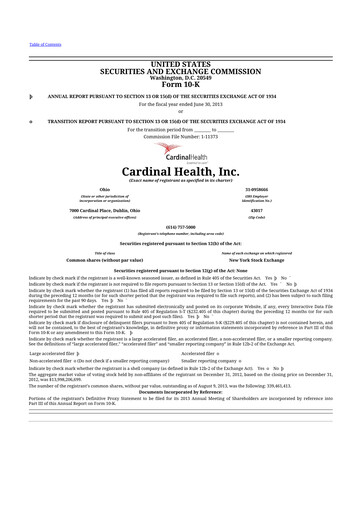 Thumbnail Cardinal Health 10-K Annual Report 2013