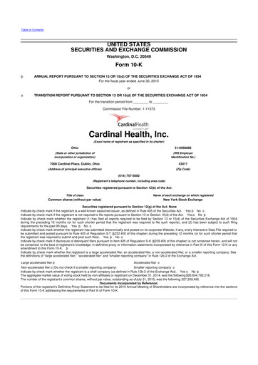 Miniature Cardinal Health 10-K Rapport annuel 