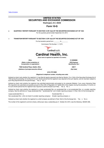 Thumbnail Cardinal Health 10-Q Quarterly Report FY 
