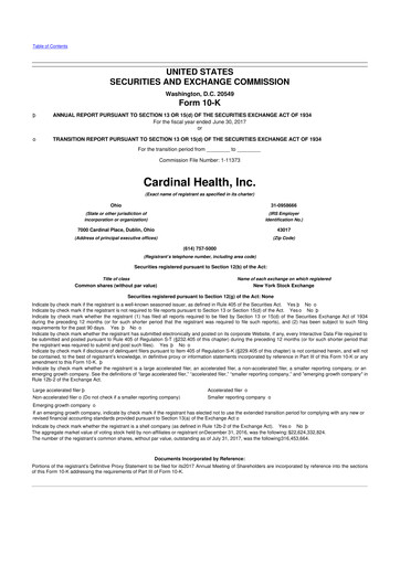Miniature Cardinal Health 10-K Rapport annuel 