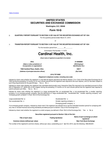 Thumbnail Cardinal Health 10-Q Quarterly Report FY 