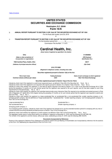 Miniature Cardinal Health 10-K Rapport annuel 