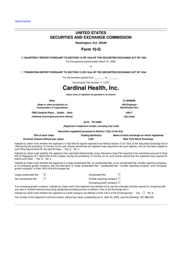 Thumbnail Cardinal Health 10-Q Quarterly Report FY2020 