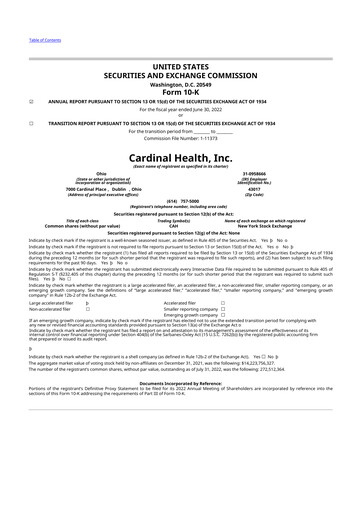 Thumbnail Cardinal Health 10-K Annual Report 2022