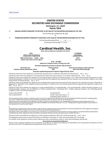 Thumbnail Cardinal Health 10-K Annual Report 2023