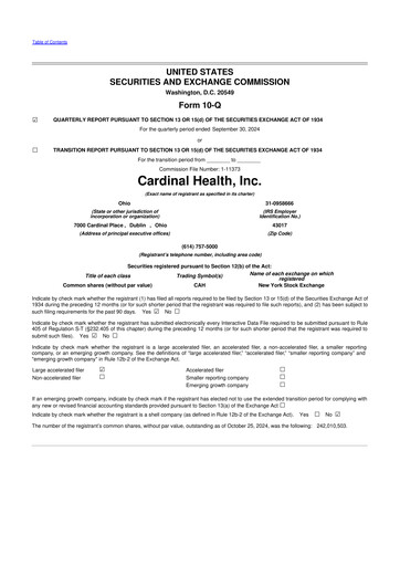 Thumbnail Cardinal Health 10-Q Quarterly Report FY2025 