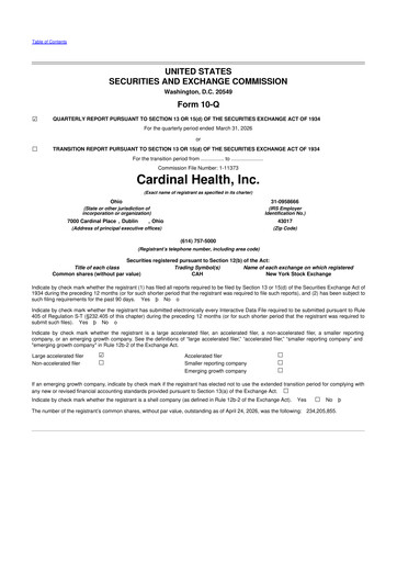 Thumbnail Cardinal Health 10-Q Quarterly Report FY 