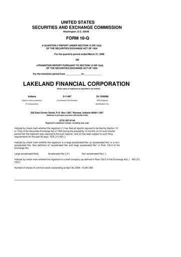 Thumbnail Lakeland Financial Corp 10-Q Quarterly Report FY 