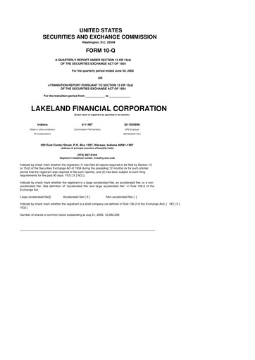 Thumbnail Lakeland Financial Corp 10-Q Quarterly Report FY 
