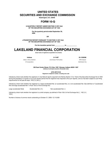 Thumbnail Lakeland Financial Corp 10-Q Quarterly Report FY 