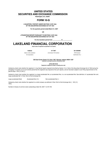 Thumbnail Lakeland Financial Corp 10-Q Quarterly Report FY 
