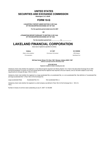 Thumbnail Lakeland Financial Corp 10-Q Quarterly Report FY 