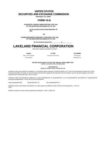 Thumbnail Lakeland Financial Corp 10-Q Quarterly Report FY 