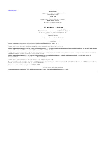 Thumbnail Lakeland Financial Corp 10-K Annual Report 
