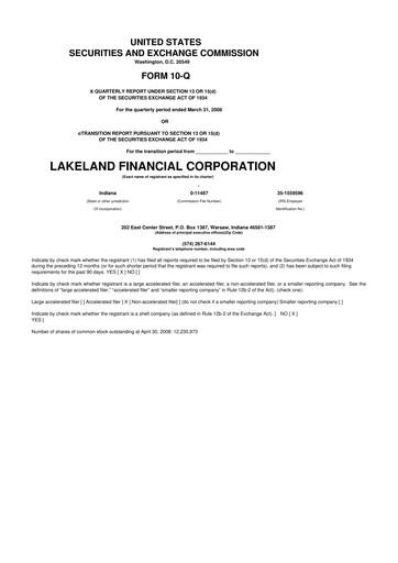 Thumbnail Lakeland Financial Corp 10-Q Quarterly Report FY 
