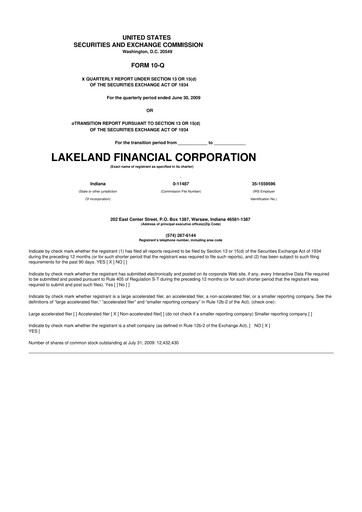 Thumbnail Lakeland Financial Corp 10-Q Quarterly Report FY 