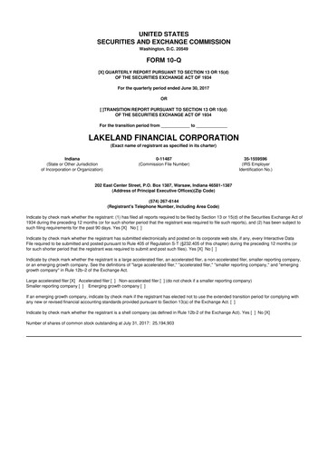 Thumbnail Lakeland Financial Corp 10-Q Quarterly Report FY2017 