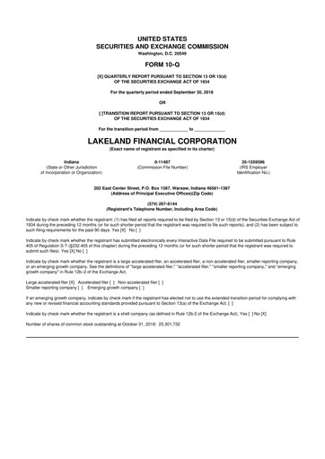 Thumbnail Lakeland Financial Corp 10-Q Quarterly Report FY2018 