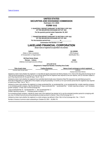 Thumbnail Lakeland Financial Corp 10-Q Quarterly Report FY2021 