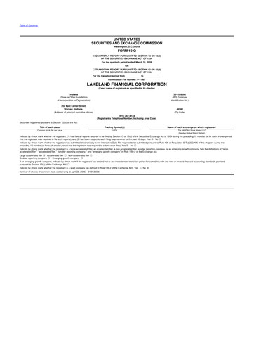 Thumbnail Lakeland Financial Corp 10-Q Quarterly Report FY 