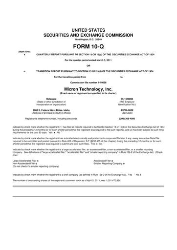 Thumbnail Micron Technology 10-Q Quarterly Report FY2011 
