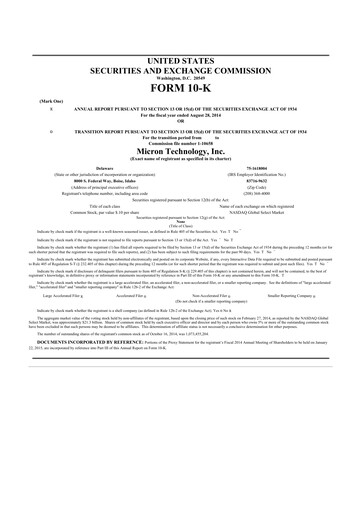 Thumbnail Micron Technology 10-K Annual Report 2014