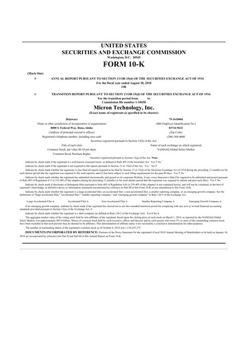 Thumbnail Micron Technology 10-K Annual Report 2018