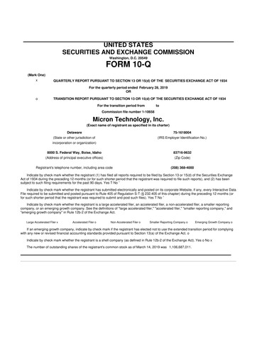 Thumbnail Micron Technology 10-Q Quarterly Report FY2019 