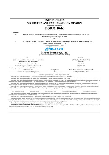 Thumbnail Micron Technology 10-K Annual Report 2019