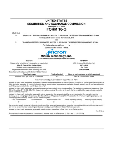 Thumbnail Micron Technology 10-Q Quarterly Report FY2020 