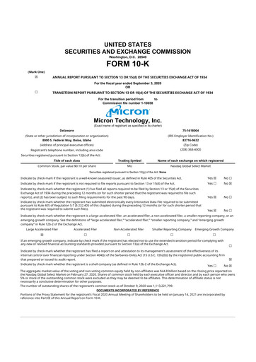 Thumbnail Micron Technology 10-K Annual Report 2020